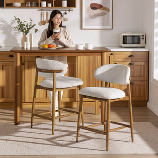 Sunvega Modern Upholstered Counter Stool with Comfortable Wood Frame and Boucle