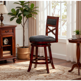 Sunvega 30 Inch Bar Height Swivel Stool with X Back Design and Charcoal Fabric Seat