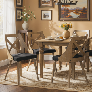 Sunvega White Washed Wood and Charcoal Fabric Charlotte Farmhouse Dining Chairs Set of 2