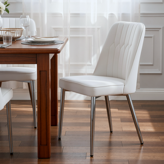 Sunvega Modern PU Leather Dining Chair with Thick Cushion and Metal Legs for Kitchen