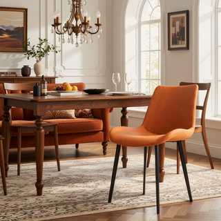 Sunvega Orange PU Leather Dining Chairs with Black Printed Iron Legs Set of 2