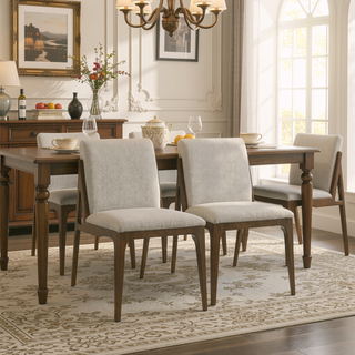 Sunvega Orange Fabric Upholstered Dining Chairs with Walnut Base Set of 2