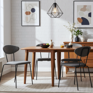 Sunvega Modern Gray Fabric and Black Metal Dining Room Chairs Set of 2