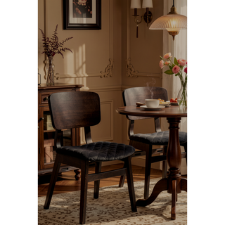 Sunvega Mid-Century Modern Side Chairs with Walnut Finish and Padded Fabric Seat