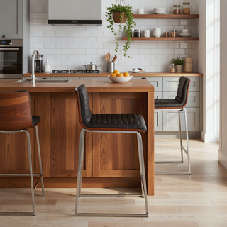 Sunvega Mason Mara Contemporary Fixed-Height Counter Stool with Faux Leather and Walnut Wood