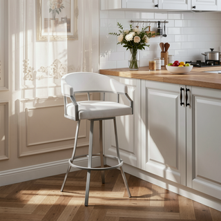 Sunvega 30 Inch Swivel Bar Stool with Faux Leather Upholstery and Metal Footrest