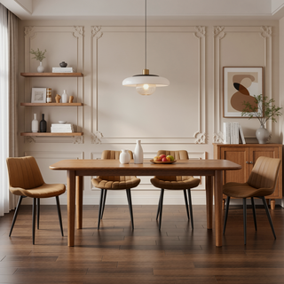 Sunvega Brown PU Leather Dining Chairs with Metal Legs and Wave Pattern Upholstery