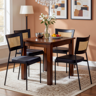 Sunvega Contemporary Rattan Tania Dining Chair with Black Faux Leather Seat