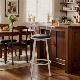 Sunvega Set of 2 Contemporary Barstools with Swivel Grey Metal and Black Leather Look