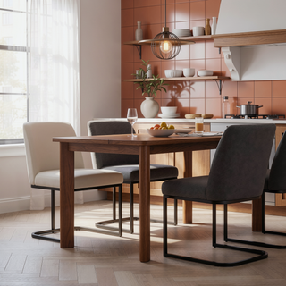 Sunvega Modern Upholstered Faux Leather Dining Chair with Black Metal Base