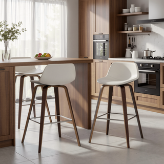Sunvega Cream Faux Leather Upholstered Bentwood Counter Bar Stools Set of 2