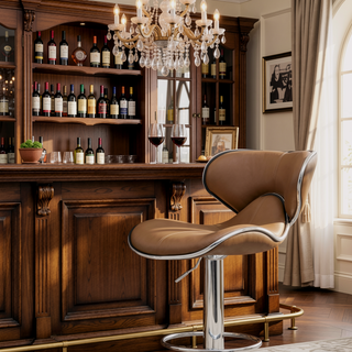 Sunvega Adjustable Swivel Barstool Set with Chrome Base and Faux Leather Seat