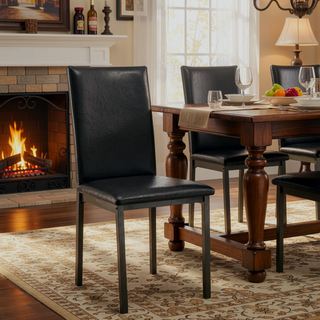 Sunvega Minimalist Mid-Century Inspired Black Leatherette Upholstered Side Chair Set of 2