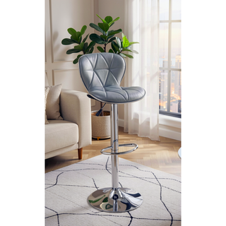 Sunvega Silver Faux Leather Adjustable Stool Set of 2 with Tufted Seats and Chrome Base