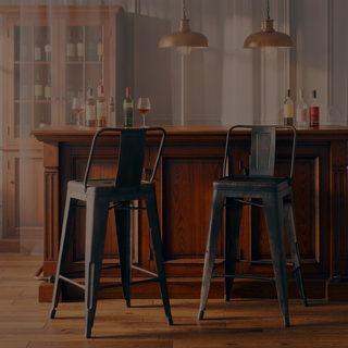 Sunvega Industrial Metal Counter Height Stool Set of 2 in Distressed Black