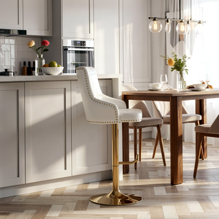 Sunvega Adjustable Swivel Bar Stool with Velvet Upholstery and Gold Base