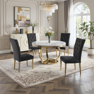 Sunvega Modern Velvet Upholstered Dining Chair Set with Tufted Back and Gold Legs