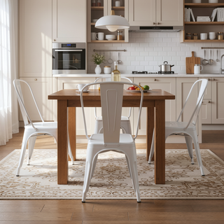 Sunvega Set of 4 High Gloss White Modern Metal Dining Chairs for Kitchen and Bar