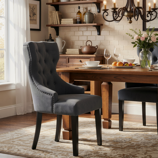 Sunvega Gillian Grey and Black Upholstered Dining Side Chair with Wingback Design