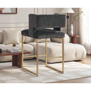 Sunvega Modern Velvet Upholstered Counter Stool Set of 2 with Gold Metal Legs
