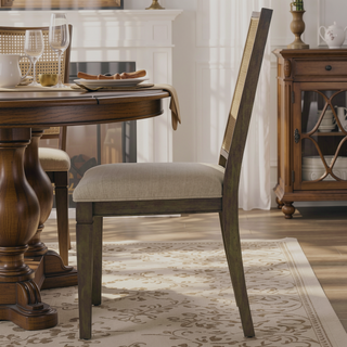 Sunvega Woven Rattan Back Dining Side Chair with Natural Wood Tone and Square Legs