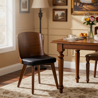 Sunvega Mid-Century Modern Chair with Walnut Finish and Faux Leather Seat