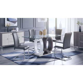 Sunvega Grey Faux Leather and Fabric Dining Chairs with 19 Inch Seat Height