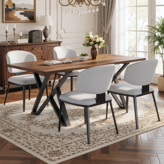 Sunvega Modern PU Leather Upholstered Dining Chairs with Crescent Backrest Set of 2