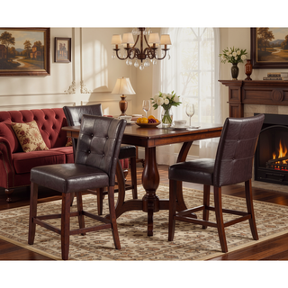 Sunvega Set of 2 Counter Height Chairs with PU Upholstered Button-Tufted Backrest