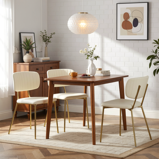 Sunvega Gold Metal Frame and Cream Velvet Upholstered Bouton Chair Set of 2