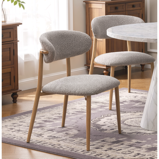 Sunvega Modern Light Gray Boucle Dining Chairs with Padded Seat and Curved Backrest