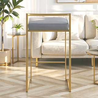 Sunvega Gold and Grey Faux Leather Upholstered Stackable Counter Stool Set of 2