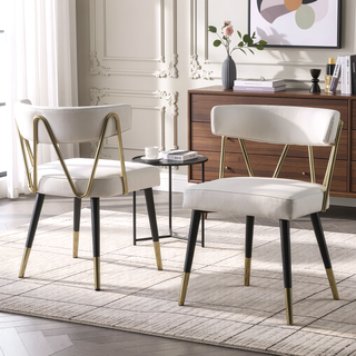 Sunvega Stylish Velvet Dining Chairs with Gold Trim and Padded Seat Set of 2