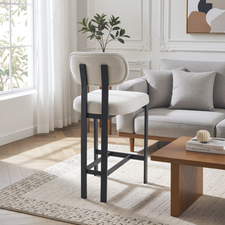 Sunvega Modern Upholstered Fabric Bar Stools Set of 2 with Black Metal Legs for Kitchen Island