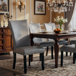 Sunvega Modern Upholstered Side Chairs with Gray Synthetic Leather and Nailhead Trim