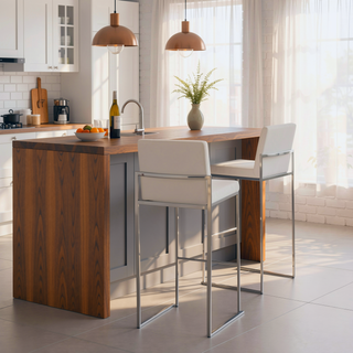 Sunvega Fuji Contemporary High Back Barstool with Velvet Upholstery and Metal Frame - Set of 2