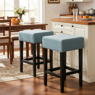 Sunvega Set of 2 Beige Backless Fabric Counter Height Barstools with Padded Seats