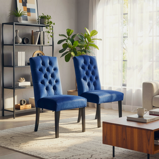 Sunvega Tufted Upholstered Dining Chairs with Crown Shaped Back Set of 2