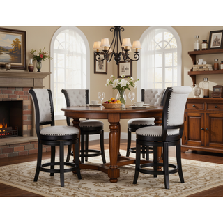 Sunvega Contemporary Black Frame Fabric Upholstery Swivel Pub Stools with Footrest