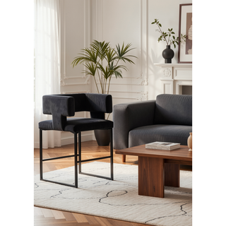Sunvega Modern Velvet Upholstered Counter Stool Set of 2 with Gold Metal Legs
