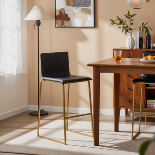 Sunvega Contemporary Gold Steel and Grey Faux Leather Barstools with Footrest Set of 2