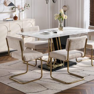 Sunvega Modern Dining Chairs with Corduroy Fabric and Gold Metal Base