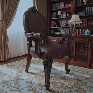 Sunvega Taupe and Bone White Arm Chair with Nailhead Trim and Ornate Legs