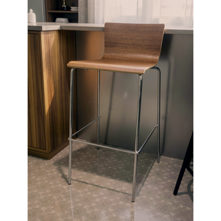 Sunvega Set of 2 Preassembled Wooden Barstools with Bend Wood and Chrome Legs