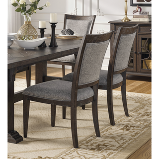 Sunvega Transitional Brown Wood Frame Dining Chairs with Gray Polyester Upholstery Set of 2