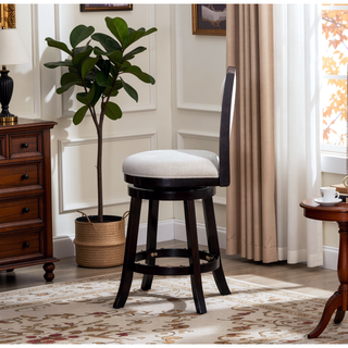 Sunvega 24 Inch Counter Height X-Back Swivel Stool with Beige Fabric Seat and Cherry Finish