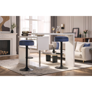 Sunvega Blue Linen Adjustable Swivel Bar Stool Set with Storage for Kitchen