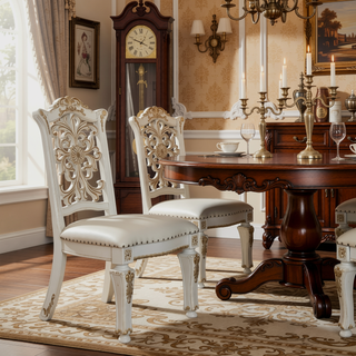 Sunvega Brown and Cherry Side Chair with Nailhead Trim and Floral Motif