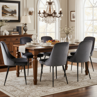 Sunvega Marcel Contemporary Dining Chair with Blue Velvet Upholstery and Black Metal Frame