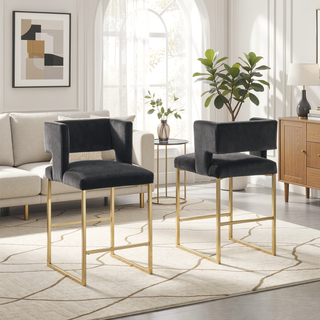 Sunvega Modern Velvet Upholstered Counter Stool Set of 2 with Gold Metal Legs